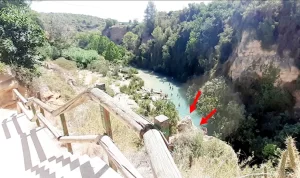 The beautiful Gorgo de la Escalera from the top of the stairs,with the wooden stairway showing