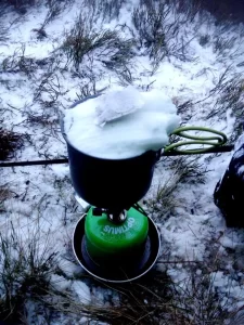 Melting snow to make tea!